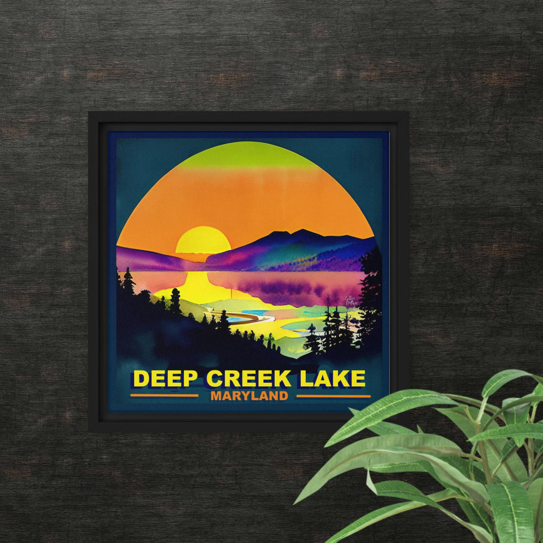 Deep Creek Lake Watercolor Framed Canvas