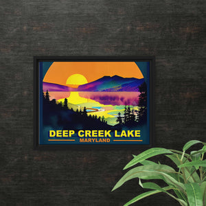 Deep Creek Lake Watercolor Framed Canvas