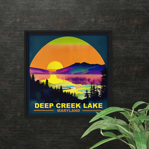 Deep Creek Lake Watercolor Framed Canvas