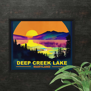 Deep Creek Lake Watercolor Framed Canvas