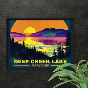 Deep Creek Lake Watercolor Framed Canvas