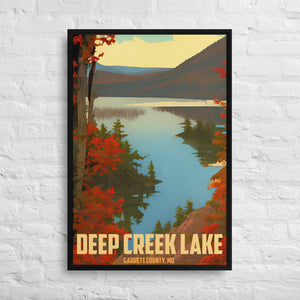 Vintage Deep Creek Lake Tourism Ad on Framed Canvas