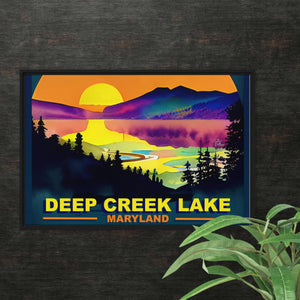 Deep Creek Lake Watercolor Framed Canvas